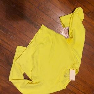 Yellow size Large stretchy material long sleeve women half shirt